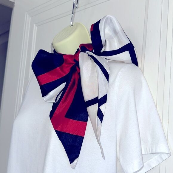 Vintage mid century mod red, white & blue long polyester scarf - Picture 3 of 9